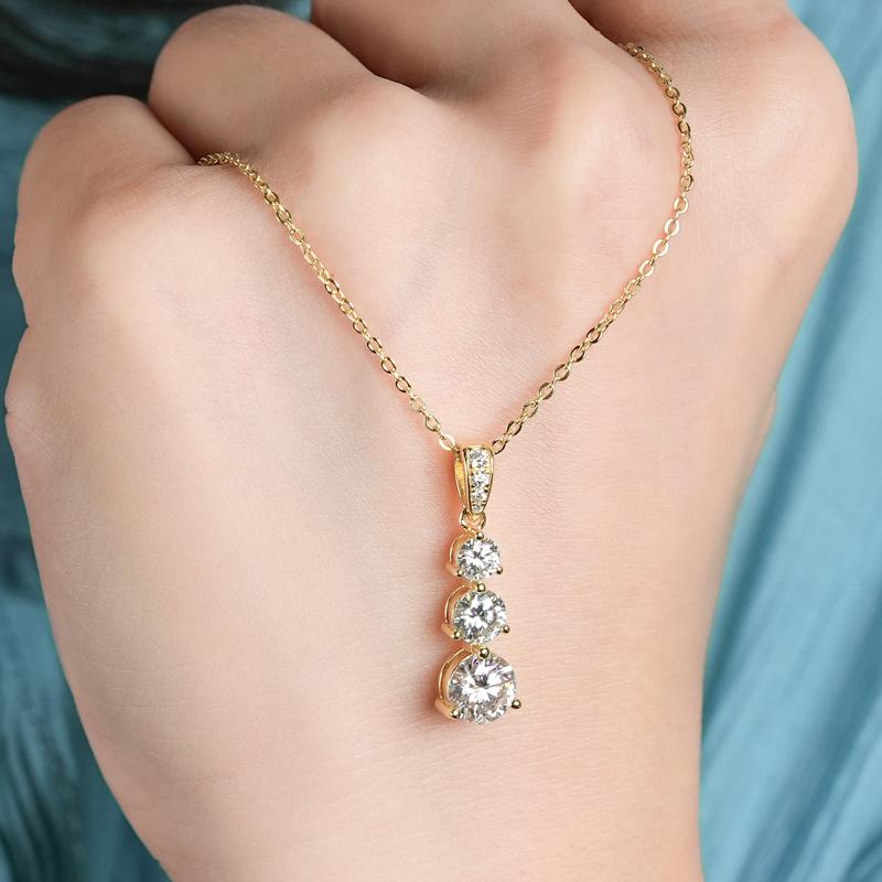 925 Silver D1.85CT Moissanite Necklace Certified Gradual Three Stone Pendant Collar Wedding Anniversary Jewelry Gift for Women