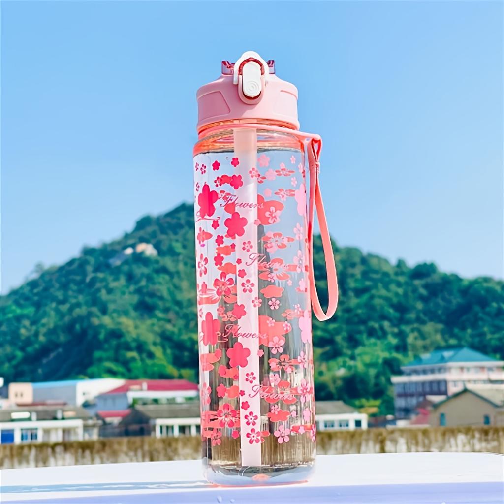 Creative Trendy 800ml Astronaut Space Cup Printed Plastic Water Bottle Pop-Up Lid Portable Strap Straw Bottle