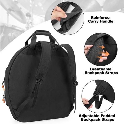 Damero Cymbal Bag Backpack, Fits up to 22-inch Cymbals, Double-Layer Cymbal Case with 6mm Padded Dividers and Stick Storage Pocket