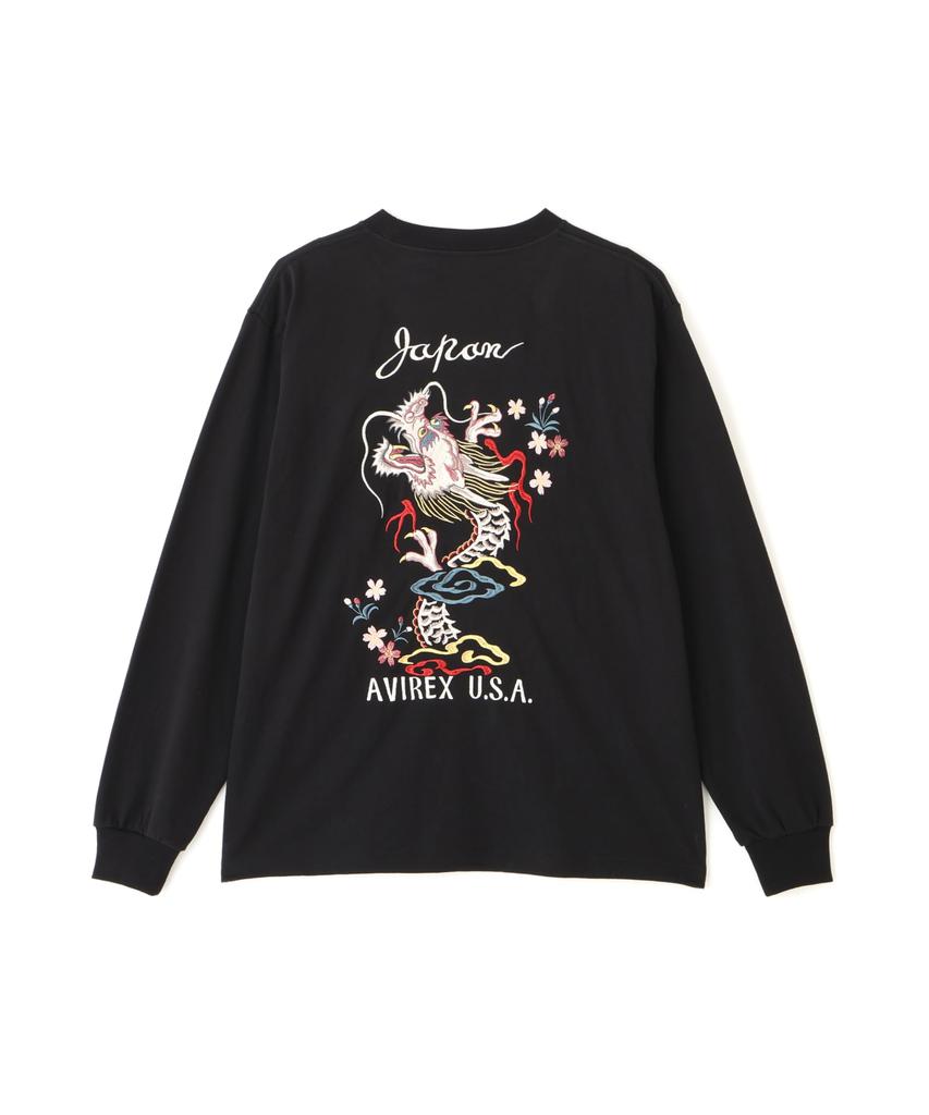 AVIREX SOUVENIR L/S T-SHIRT DRAGON& CHERRY BLOSSOMS black 783-6130004