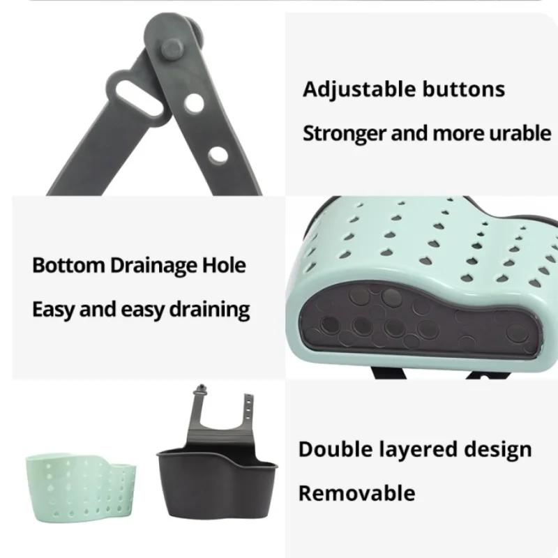 1Pc Sky Blue Creative Sink  And Drainage Rack Hanging Bag Kitchen Faucet Adjustable  And Hanging Basket Sink Strainer Strainer