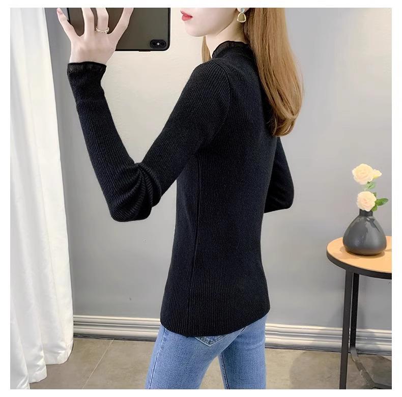 Women's Autumn 2024 Semi-High Neck Slimming Knitted Sweater Top