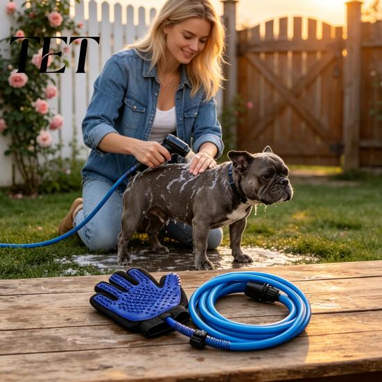 Cat Grooming Accessories Pet Bathing Glove And Sprayer, Connect Garden Hose Design, TPR Five-finger Shower Sprayer Attachment Brush, Massage Mitts for
