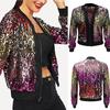 Women Casual Color Sequined Cardigan Jacket Zipper Open Front Jacket