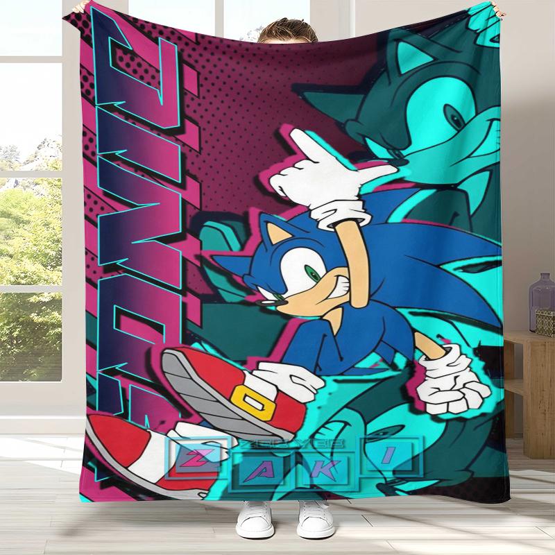 Ретро Мультяшное Игровое Фланелевое Одеяло S-Sonic, Ультра Мягкое Теплое Плюшевое Покрывало для Дома, Спальни, Кровати, Дивана, Походного Пикника, Подарок