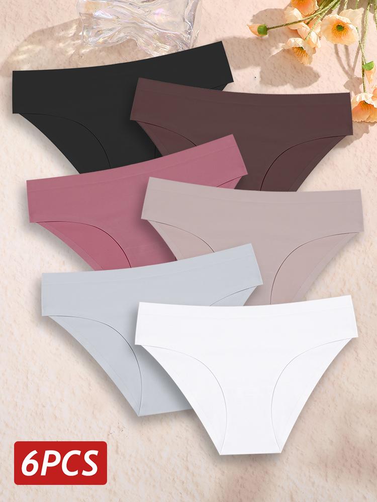 6PCS Women Seamless Panties Ice Silk Ultra Thin Briefs Female Soft Underwear Ladies Low Rise Sexy Lingerie High Elastic Panties