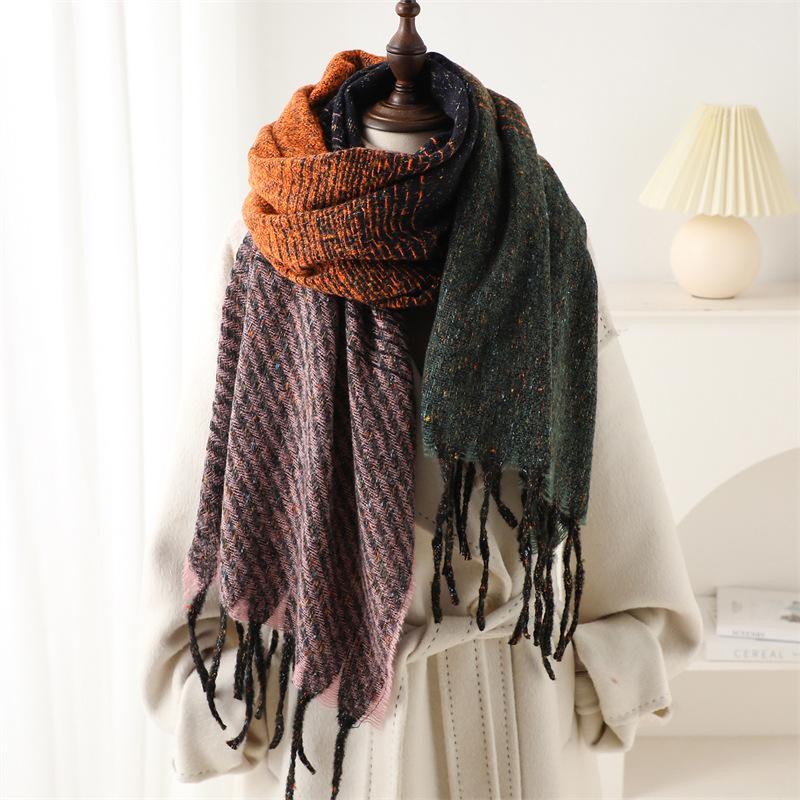Color Matching Geometric Striped Scarf Gradual Change Color Imitation Cashmere Winter Scarf Men And Women Warm Shawl Tassel Versatile New