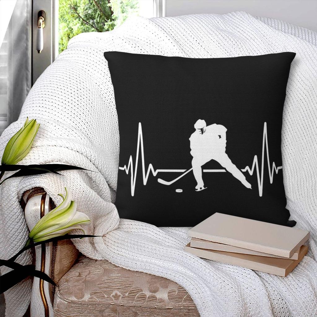 Ice Hockey Heartbeat Hockey Heartbeat Square Pillowcase Pillow Cover Polyester Cushion Comfort Throw Pillow for Home Bedroom