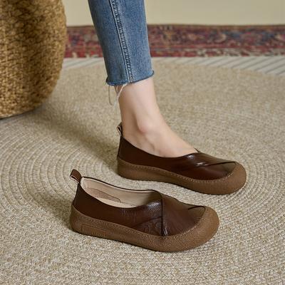 Первый слой коровьей кожи новые однопедальные женские туфли на платформе из натуральной кожи ретро повседневные женские туфли