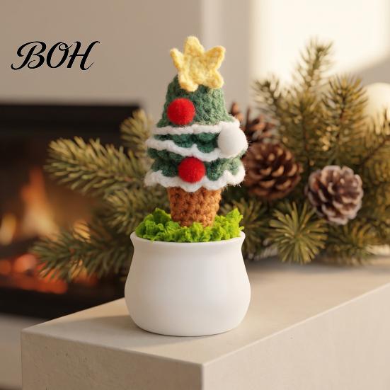 Soft Woolen Potted Plant Figures Hand Crochet Christmas Tree, Creative Knitted Plant, Mini Handcrafted Holiday Desktop Ornaments Cute Home Decorations