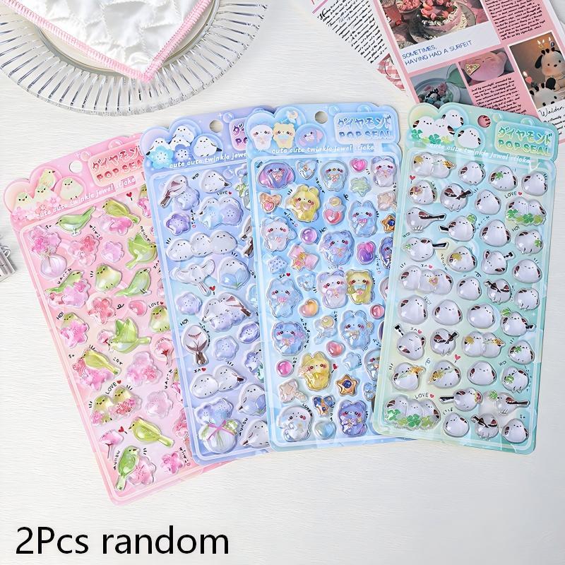 Cute Cartoon Bird Stickers 3D Relief Crystal Self-Adhesive Sticker Laptop Phone Case Scrapbooking Decals DIY Stationery