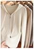 Women's 100% Pure Cashmere Striped Zipper Hooded Cardigan Sweater