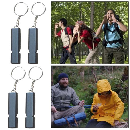 4Pcs Double Tube Emergency Whistles Clear Loud Sound Compact Size Portable Corrosion-Resistant Safety Survival Whistles with Keyring