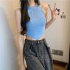Женский летний сплошной цвет с круглым воротником, нерегулярный жилет с голым животом, укороченный топ
