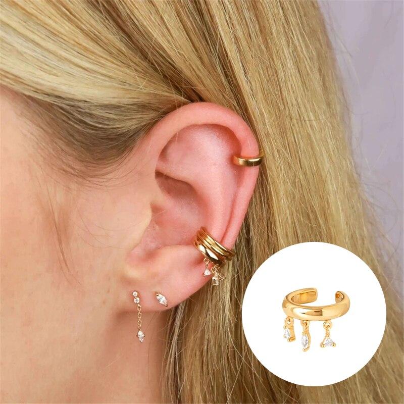 Trend Earrings 100 %Real 925 Silver Cuff Earring For Women Gold Stars Zircon Ear Clip Jewelry Pendientes Mujer Aretes