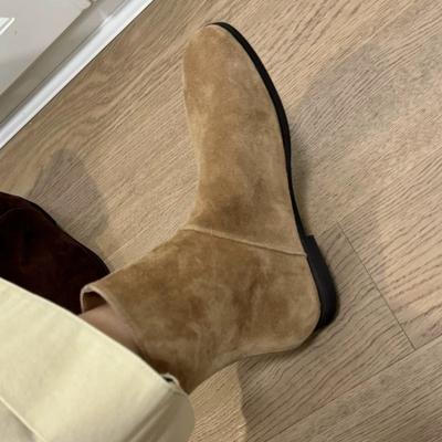 Корейская версия замшевых сапог-казаков на плоской подошве Maillard, короткие сапоги, женские осенне-зимние универсальные сапоги на молнии сзади, тонкие сапоги