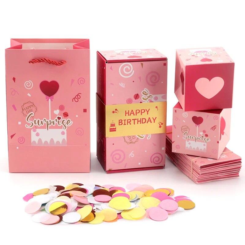 Surprise Gift Box with Confetti Cash Explosion Bounce Gift Box for Money Cards Photo Anniversary Valentine Birthday Prank Boxes