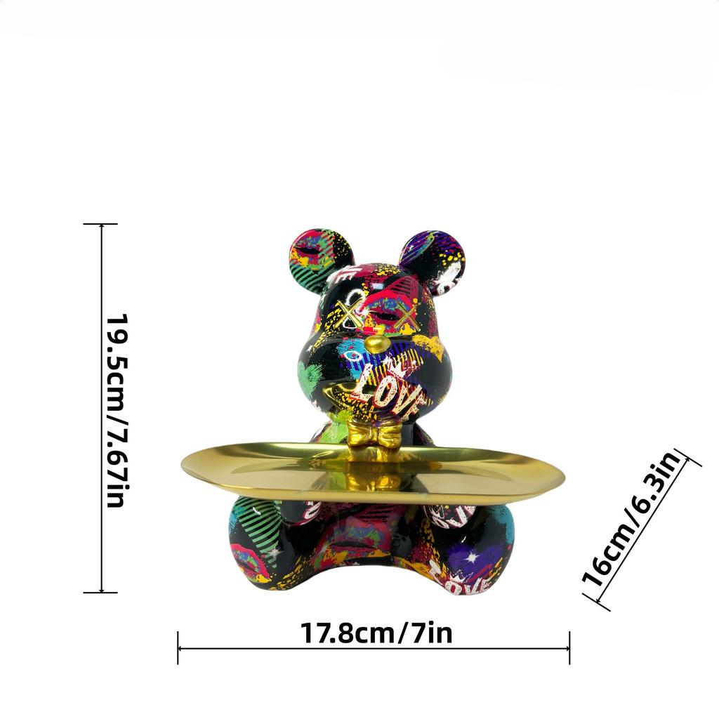 Trendy Colorful Graffiti Bear Abstract Resin Storage Statue Cute Doodle Animal Organizer Desk Holder for Home Office Ornaments