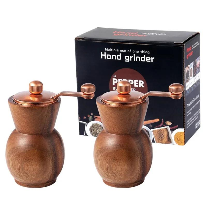 Hand Acacia Wood Pepper Grinder Set Vase Shape Black Pepper Grinder with Base Adjustable Ceramic Core Salt Shaker Grinding Tools