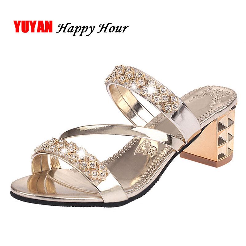 Summer Women Shoes Squre Heel Sandals Peep Toe Ladies Shoes Brand High Heel Sandals Gold Heels 7cm Big Size ZH2971