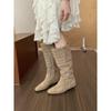 Inner Height Increasing Khaki Suede Skinny Medium Boots Women'S Boots Autumn Single Boots Retro Knight Boots
