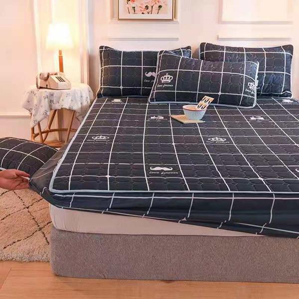 Printing Bed Fitted Sheet Cotton Thick Quilted Soft Elastic Fitted Sheet Bedding Mattress Cover Topper Single Full Queen King Sheet&Pillowcases