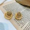 Niche Retro Design French Fashion Commuter Versatile Natural Agate Metal Multi-Layer Round Stud Earrings Versatile Earrings