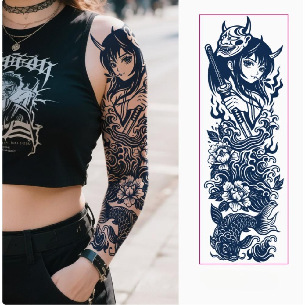 Full Arm Herbal Juice Tattoo Sticker Waterproof Non-Reflective Semi-Permanent Dark Flower Arm Tattoo Sticker