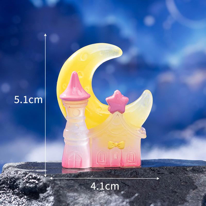 Светящийся в темноте сказочный замок с микропейзажем, настольное украшение для торта, лунный замок со звездами, украшение из смолы