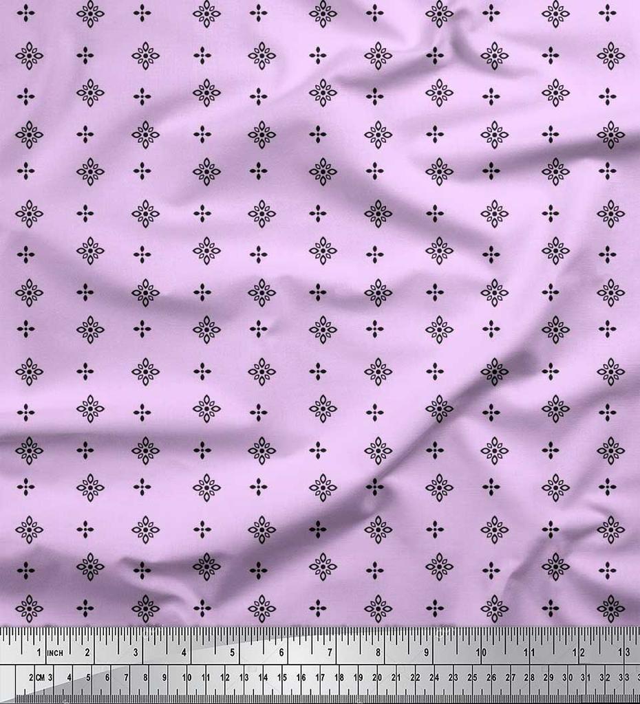 Soimoi Japan Crepe Satin Fabric Black Small Motif Shirting Printed Craft Fabric by the Metre 42 Inch
