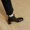 Осенние сапоги женские с круглым носком и толстым каблуком женские сапоги из натуральной кожи женские лаконичные короткие сапоги сапоги на высоком каблуке с застежкой-молнией