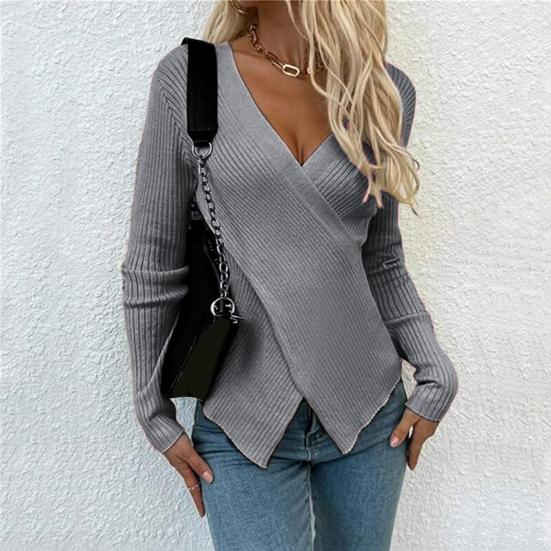 Женский сексуальный свитер с V-образным вырезом, облегающий свитер с длинным рукавом, мягкая дышащая ткань, свитер, осенняя одежда