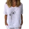 Women Fashion Linen Blouse Summer Casual Short Sleeve T-shirt Ladies Floral Print Pullover Loose Top