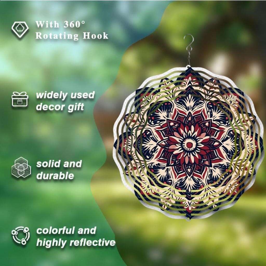 10 Inch Mandala Wind Spinner Metal Art Decor with 360 Hook Vibrant Floral Patterns for Garden Balcony Patio Outdoor Hanging Ornament