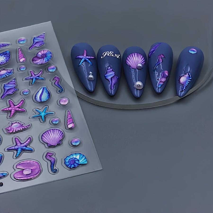5D тисненые наклейки для дизайна ногтей с океанской тематикой и дизайном колокольчика в форме морской звезды, наклейки для дизайна ногтей для украшения дизайна ногтей