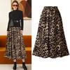 Women's Leopard Print Mid-Length A-Line Skirt - Gold Velvet, Large Size, Slim Fit, Perfect for Autumn and Winter.