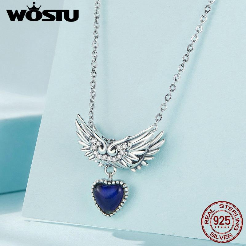 WOSTU 925 Sterling Silver Wing Guardian Emotion Stone Charm Beads for Bracelet DIY Jewelry