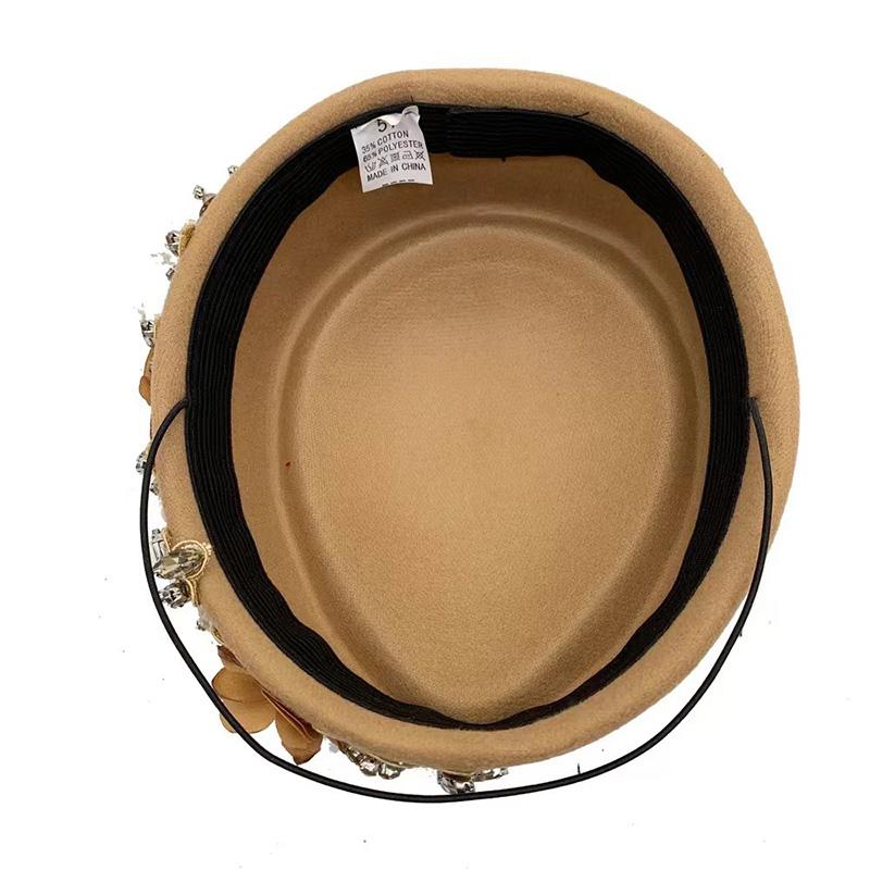 1PC Turban Hat Church Stewardess Hat Party Beanie Cap With Flower Beret Caps Vintage Felt Soft Airline Women