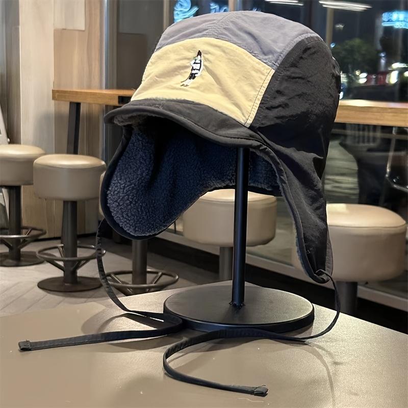 Мужская ретро-шапка-ушанка на флисовой подкладке - Легкая зимняя шапка с регулируемой кулиской, оливково-зеленый и коричневый колор-блок, плюшевая флисовая подкладка для катания на лыжах