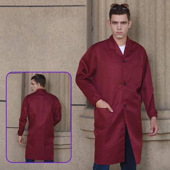 Work Coat Lapel Long Sleeve Single Breasted Easy Care Wrinkle Resistant Work Jacket with Large Patch Pockets Functional Workwear