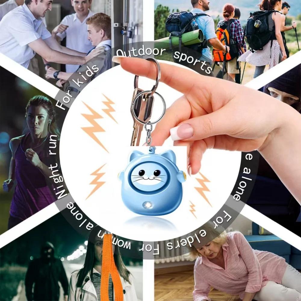 Милый котик персональная сигнализация самозащиты с фонариком 130 дБ сирена самозащиты сигнализация безопасности для улицы женщины девушки персональная брелок-сигнализация