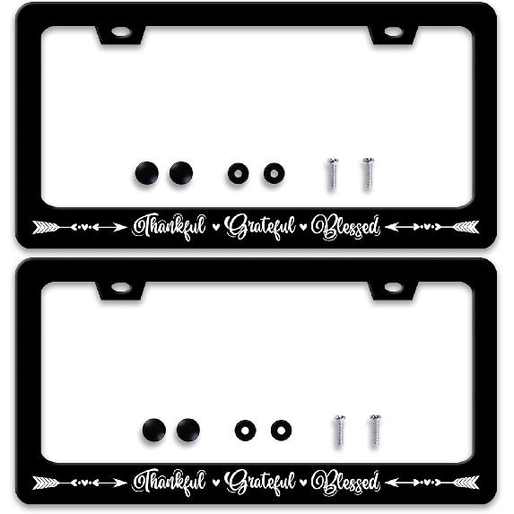 2 Pcs Grey Black Leopard Print License Plate Frame Cheetah License Plate Frames Personalise Stainless Steel Funny Design Compatible with Standard