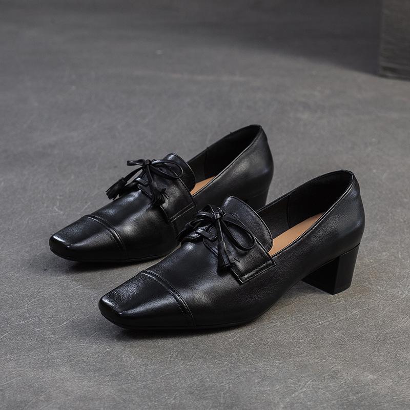 Johnature Туфли-лодочки из натуральной кожи в стиле ретро с квадратным носком и толстым каблуком, универсальные женские туфли для поездок на работу