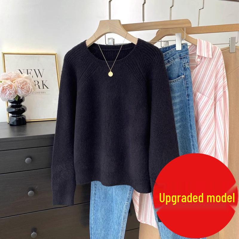 Женский трикотаж с рукавами реглан и круглым вырезом - Свитер для многослойности Осень/Зима 2025, Топ в ленивом стиле