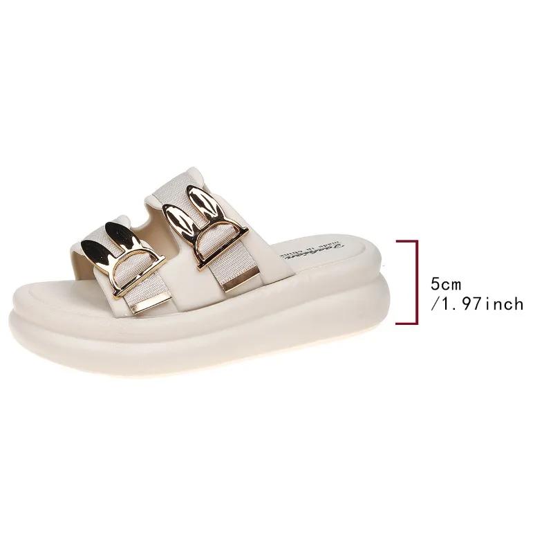 Мода 2024 Высокое качество Женская обувь Модные шлепанцы с открытым носком Женские шлепанцы Однотонный Металлическая декоративная пряжка Большой размер Женская обувь