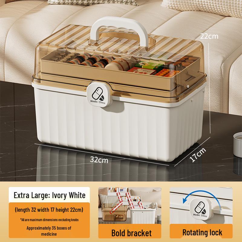 Портативный многослойный ящик для лекарств - Большая вместимость для хранения аптечки первой помощи для домашнего использования