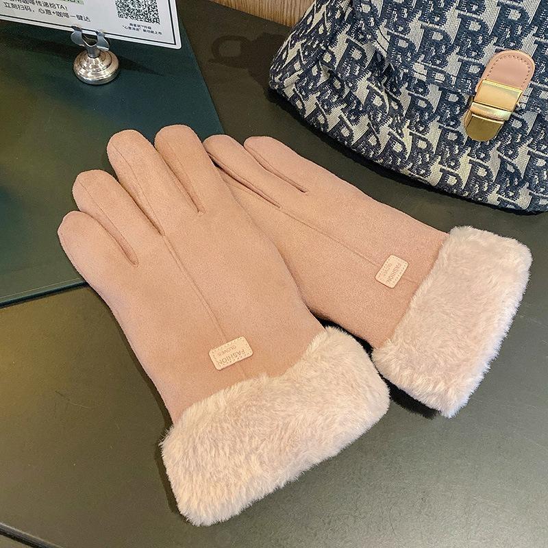 Перчатки Женские Зимние для Верховой Езды Велоспорта Флисовые Утепленные Теплые Защищающие от Холодного Ветра Студенческие Зимние Замшевые Пятипалые