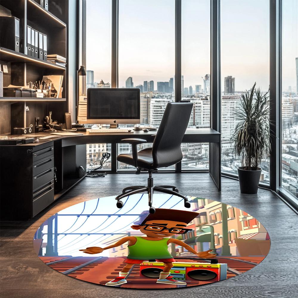 Subway Surfers Printed Round Rug Carpet Chair Rug Area Rug Entryway Doormats,for Office Chair Living Room Bedroom Kitchen Room.