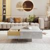 Coffee Table Living Room Table Side Table with Removable Storage Box, Concrete Grey and Wood Color, 72*72*30 cm.
