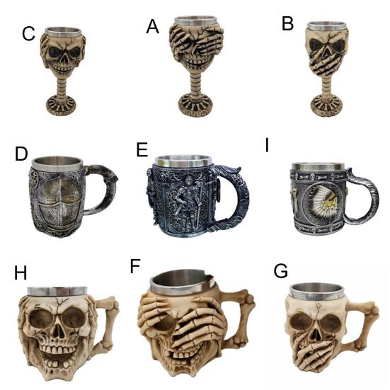 Stainless Steel Mug Halloween Beer Cup Resin 3D Goblet Mug With Skull and Bones Design Coffee Cup Halloween Gift